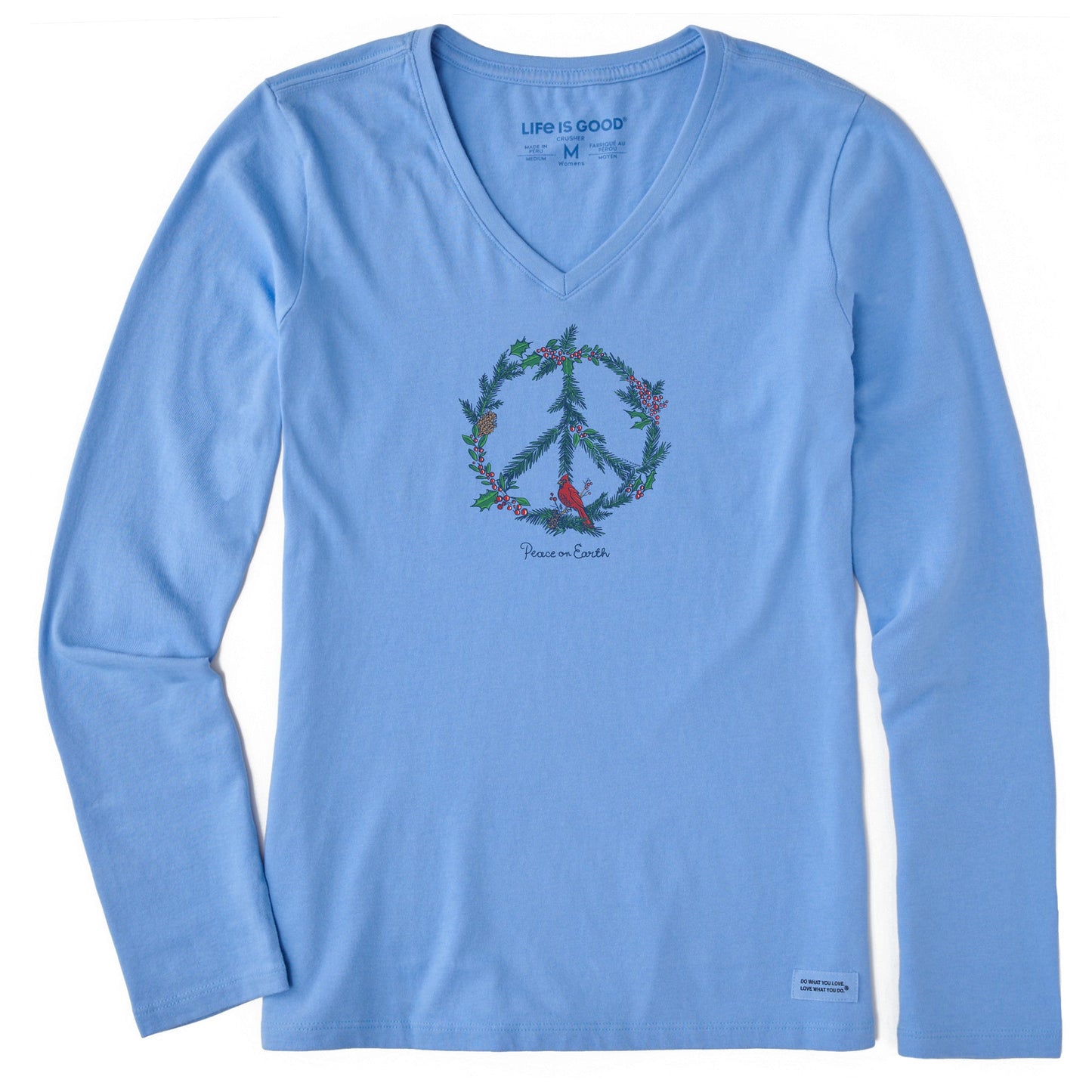 Women's Winter Pines Peace on Earth Long Sleeve Crusher Vee