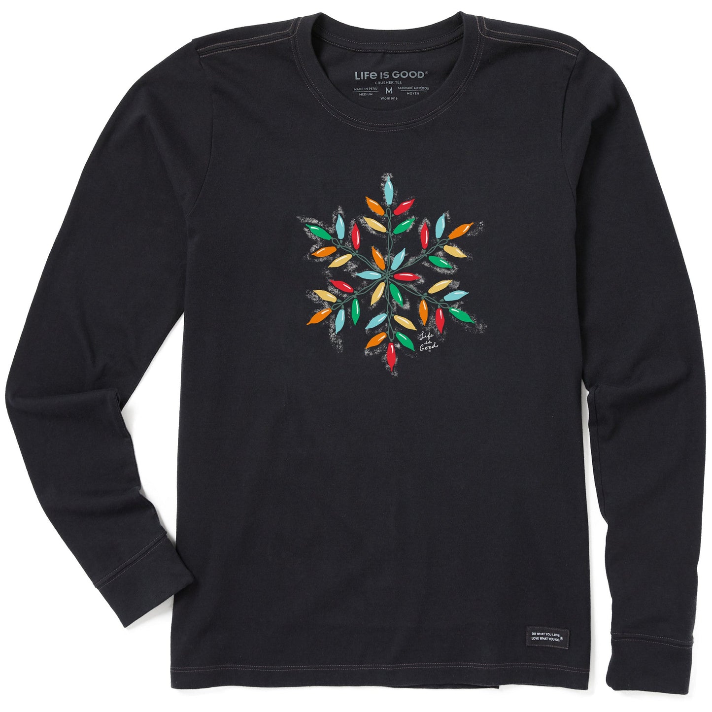 Women's Snowflake Holiday Lights Long Sleeve Crusher Tee
