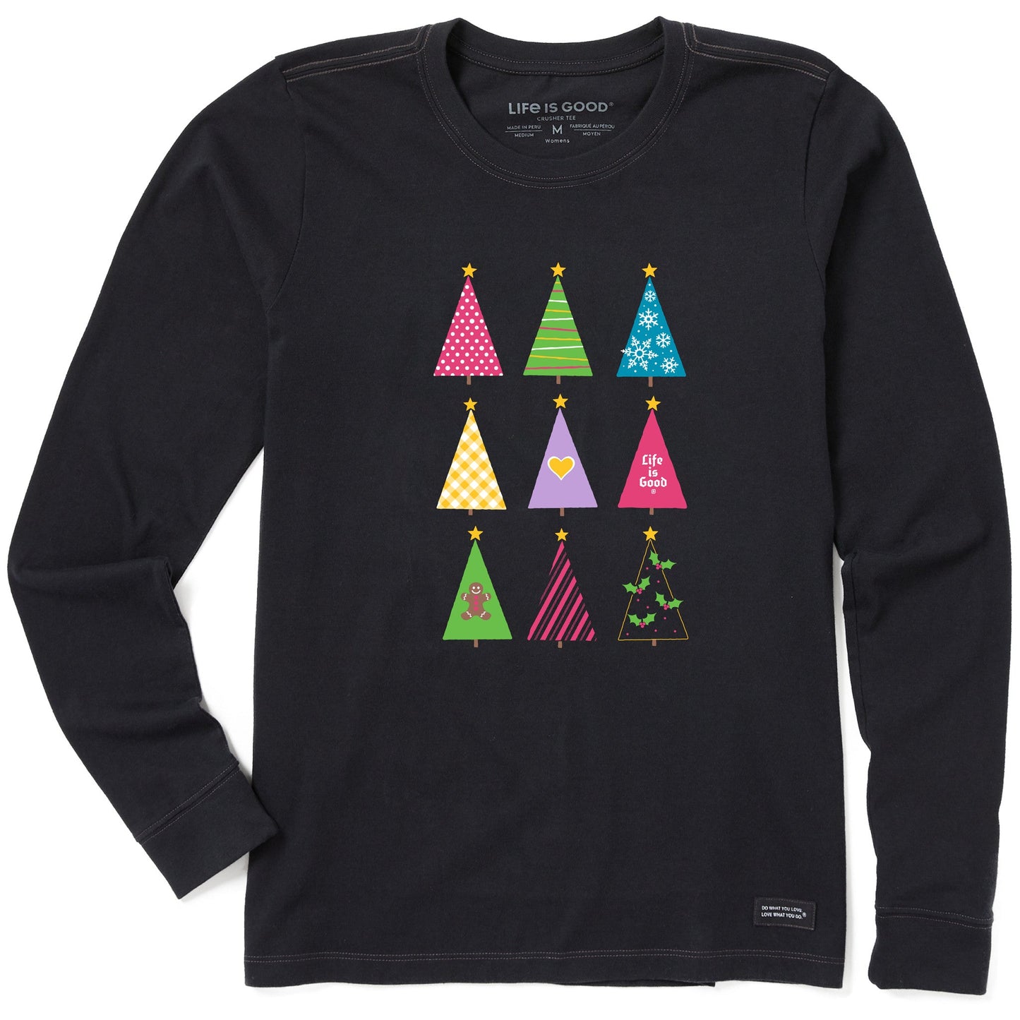 Women's Retro Christmas Trees Long Sleeve Crusher Tee