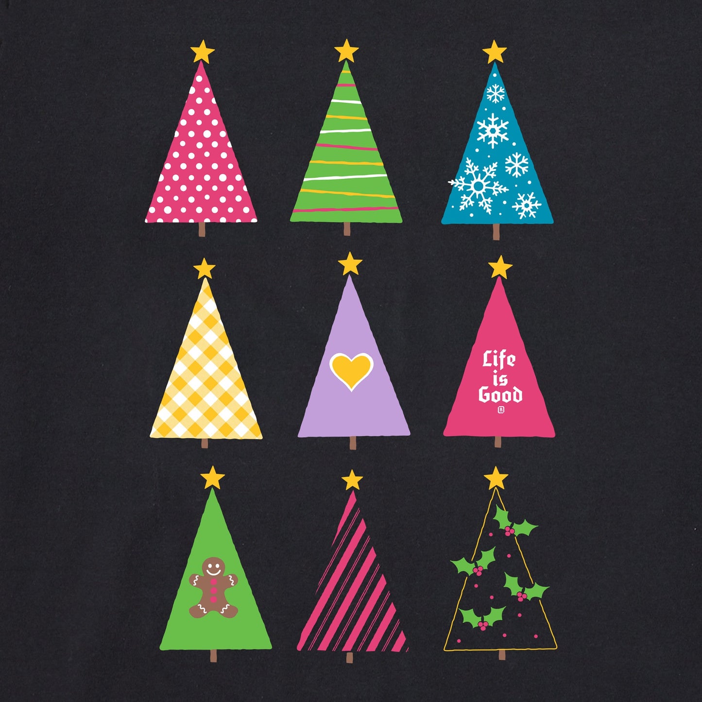 Women's Retro Christmas Trees Long Sleeve Crusher Tee