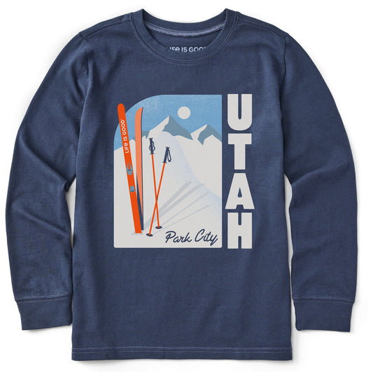 Kids Park City Utah Skis Long Sleeve Crusher Tee