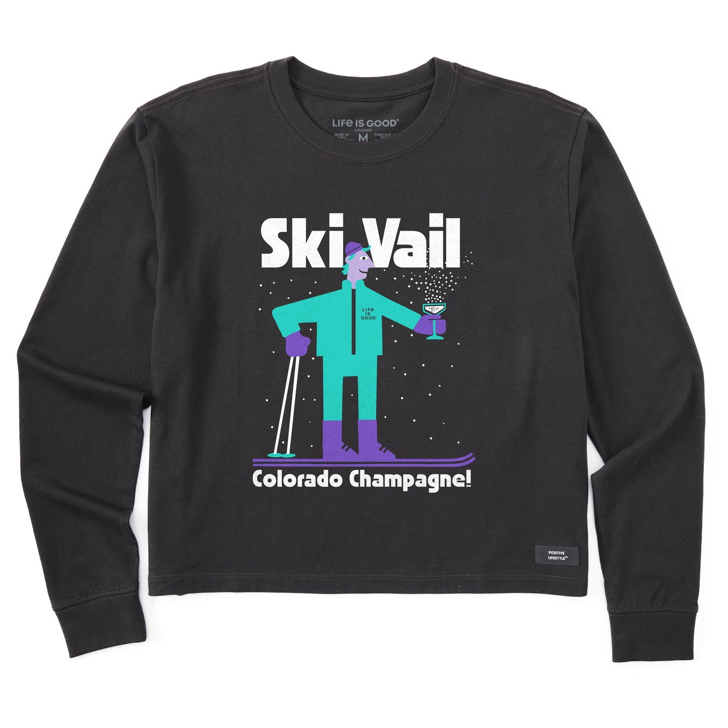 Women's Ski Vail Colorado Champagne Long Sleeve Crusher Boxy Tee