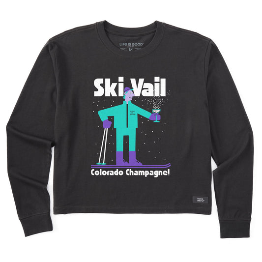 Women's Ski Vail Colorado Champagne Long Sleeve Crusher Boxy Tee