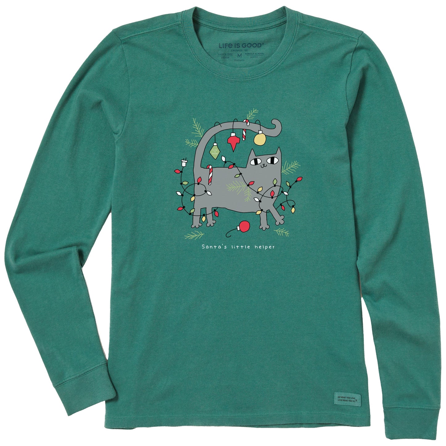Women's Christmas Cat Long Sleeve Crusher Tee