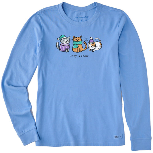 Women's Cozy Vibes Kittens Long Sleeve Crusher Tee