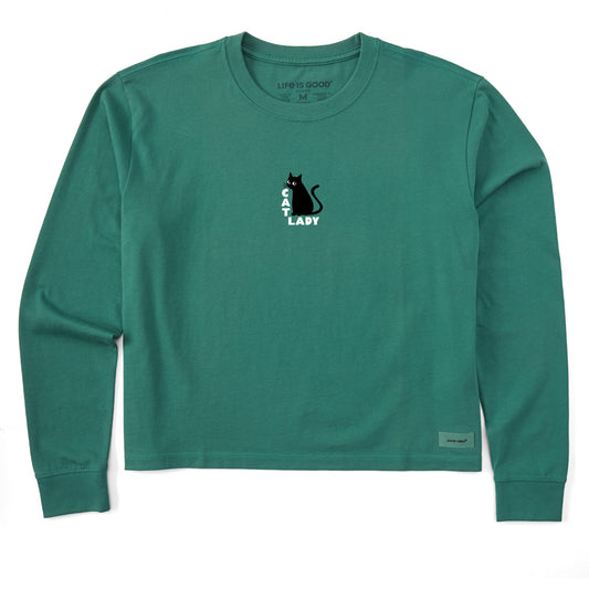Women's Cat Lady Mini Long Sleeve Crusher Boxy Tee