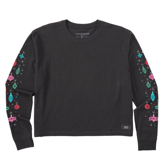 Women's Retro Ornament Sleeve Long Sleeve Crusher Boxy Tee