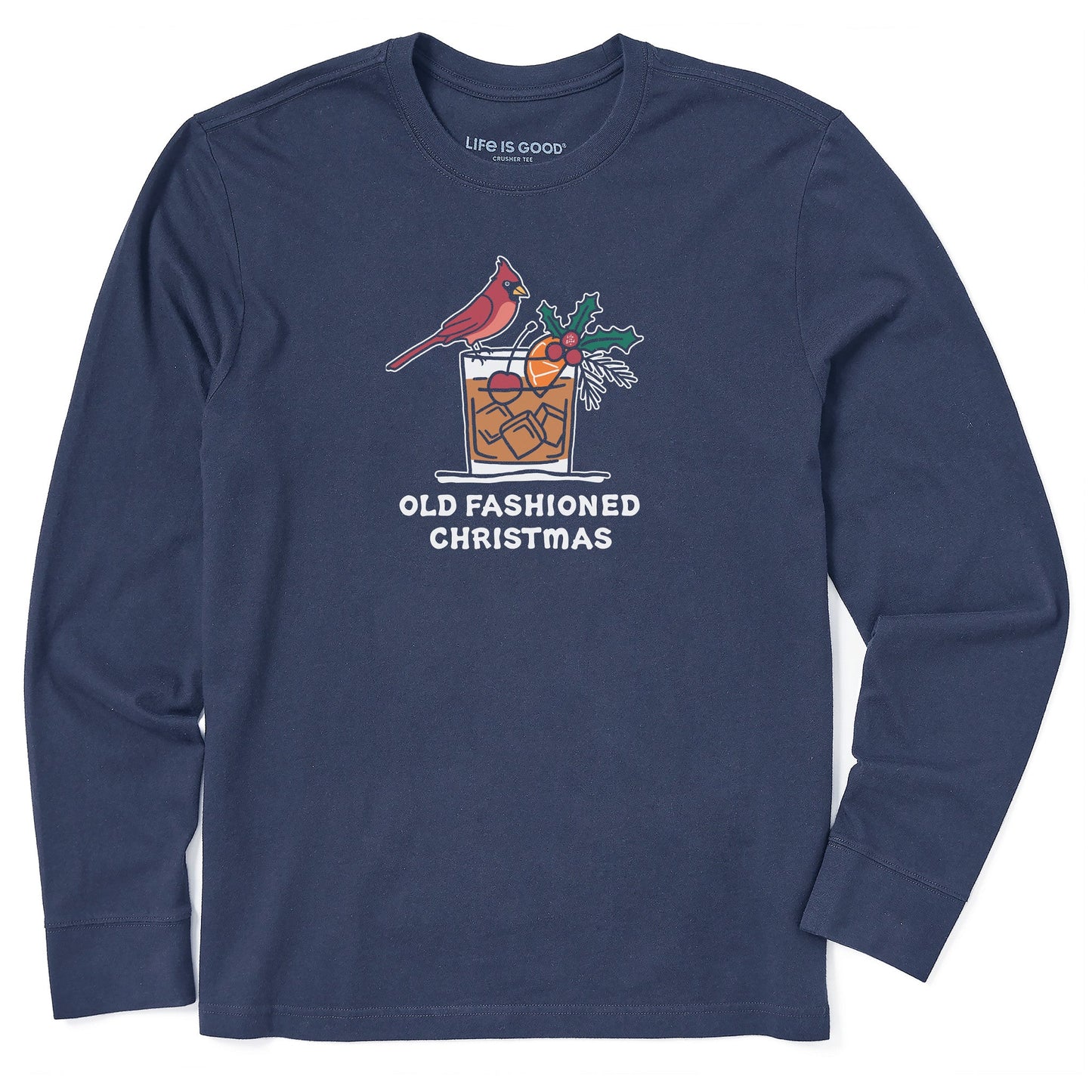 Men's Old Fashioned Christmas Cardinal Long Sleeve Crusher Tee