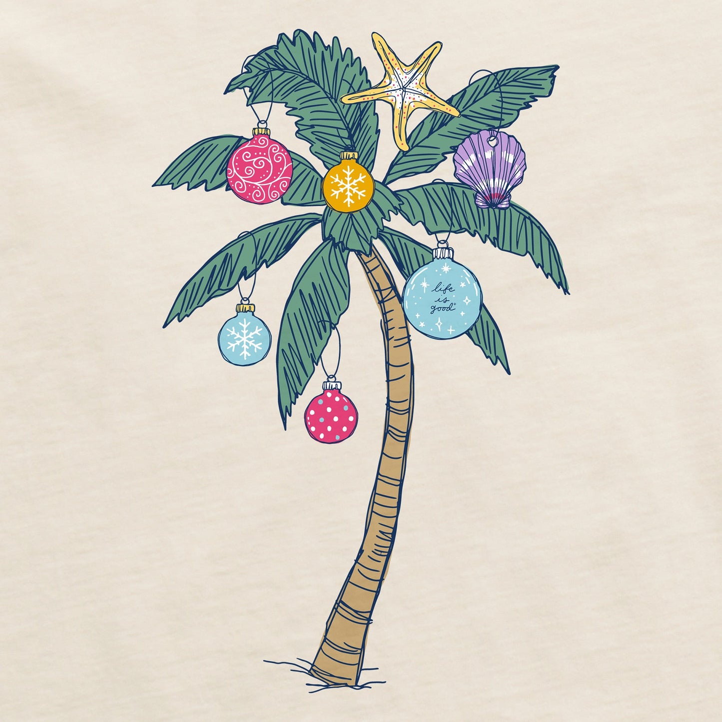 Women's Xmas Ornament Palm Tree Long Sleeve Crusher Tee