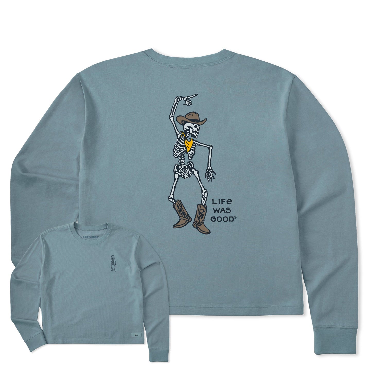 Women's Skeleton Cowboy Dance Long Sleeve Crusher Boxy Tee