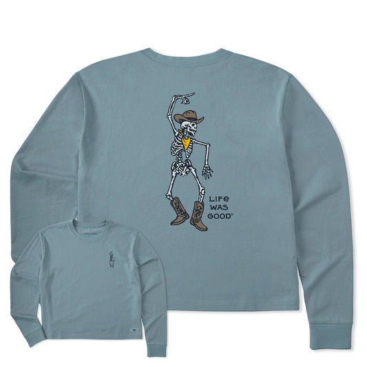 Women's Skeleton Cowboy Dance Long Sleeve Crusher Boxy Tee