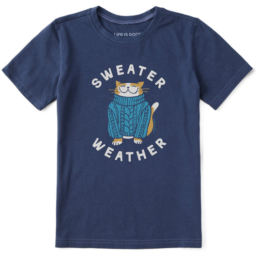 Kids Sweater Weather Cat Short Sleeve Crusher Tee