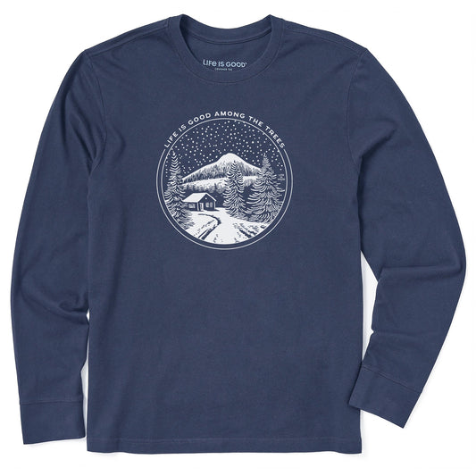 Men's Life is Good Among the Trees Cabin Long Sleeve Crusher Tee