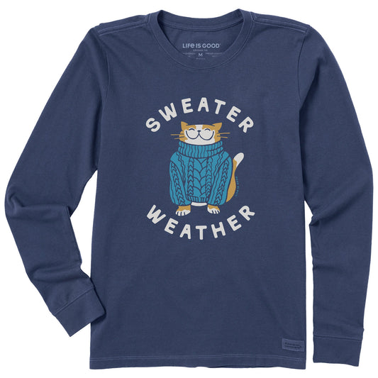 Women's Sweater Weather Cat Long Sleeve Crusher Tee
