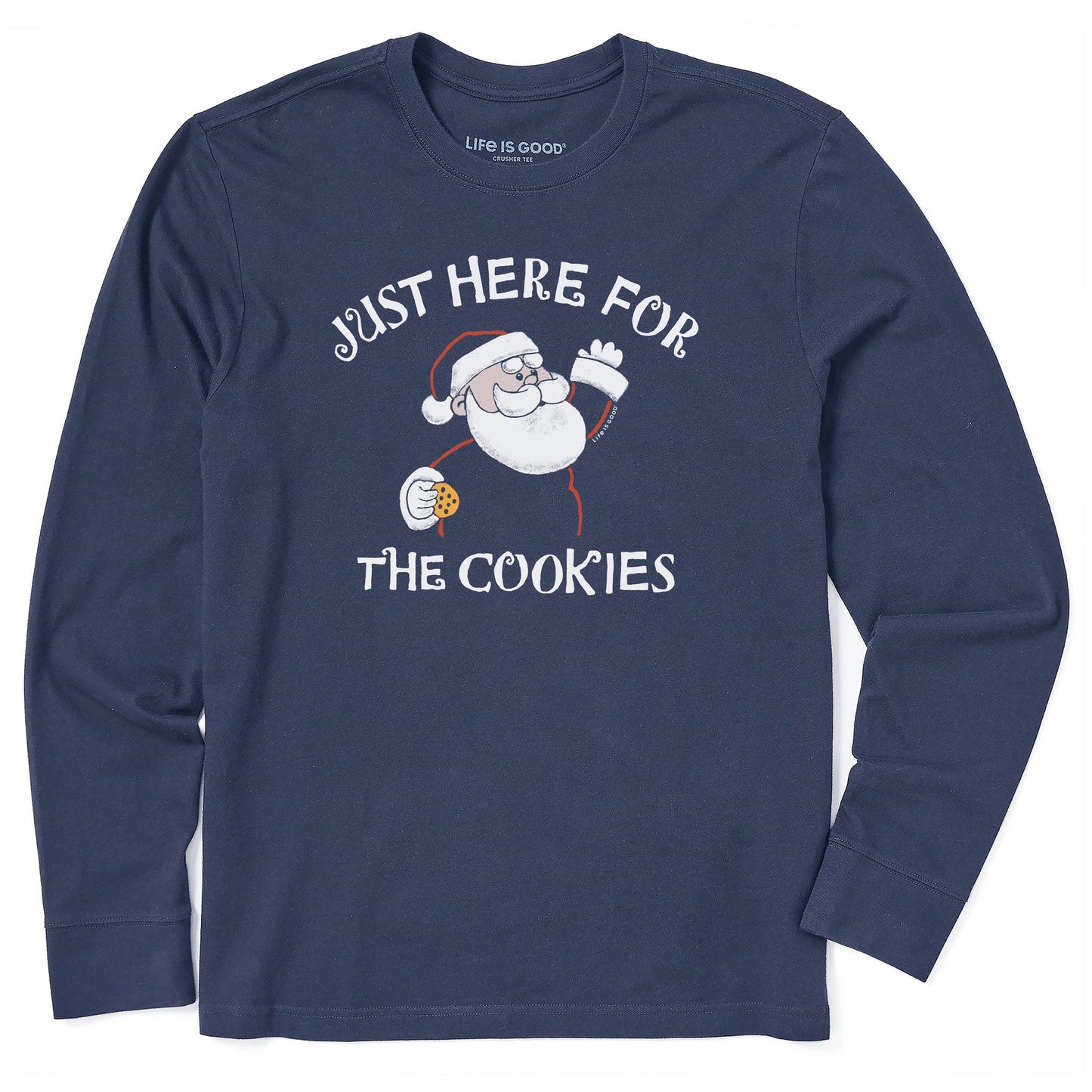 Men's Just Here for the Cookies Santa Long Sleeve Crusher Tee