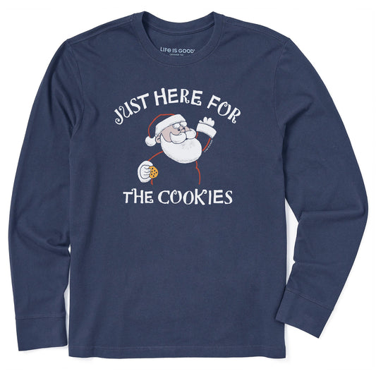 Men's Just Here for the Cookies Santa Long Sleeve Crusher Tee