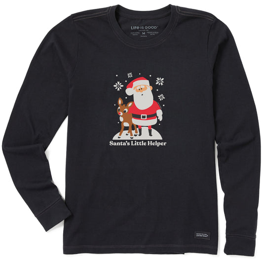 Women's Santa's Little Helper Rudolph Long Sleeve Crusher Tee