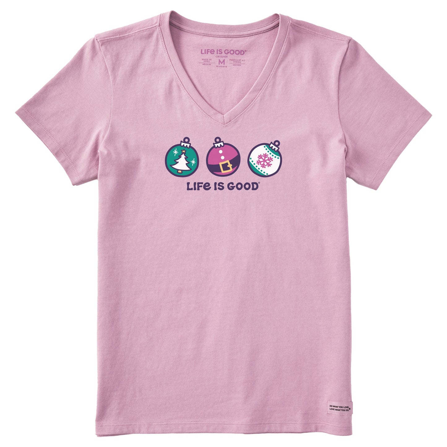 Women's Christmas Ornament Trio Short Sleeve Crusher Vee