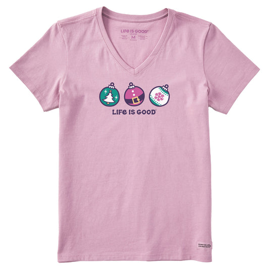 Women's Christmas Ornament Trio Short Sleeve Crusher Vee