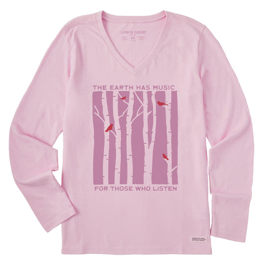 Women's The Earth Has Music and Trees Long Sleeve Crusher Vee