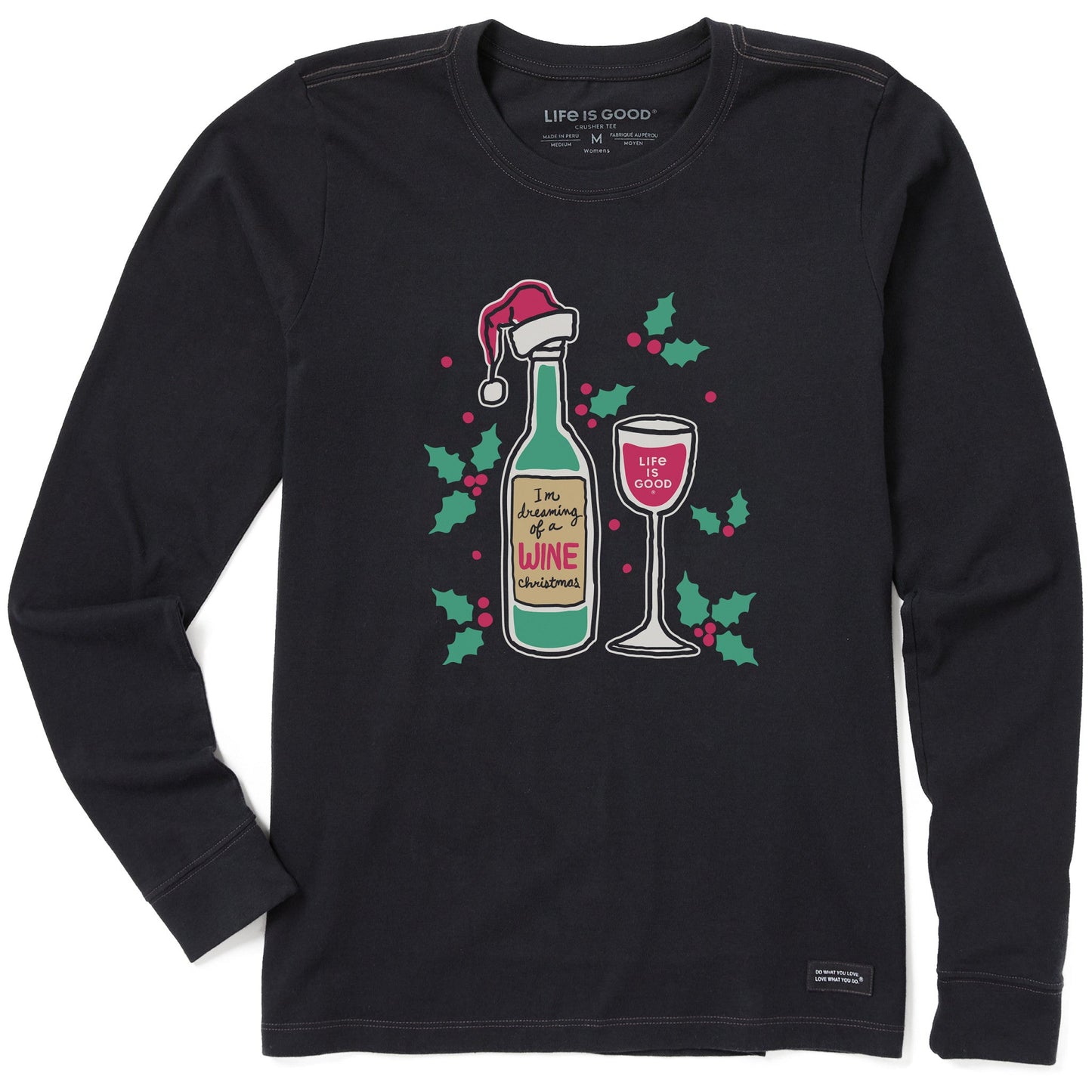 Women's Dreaming of a Wine Christmas Long Sleeve Crusher Tee