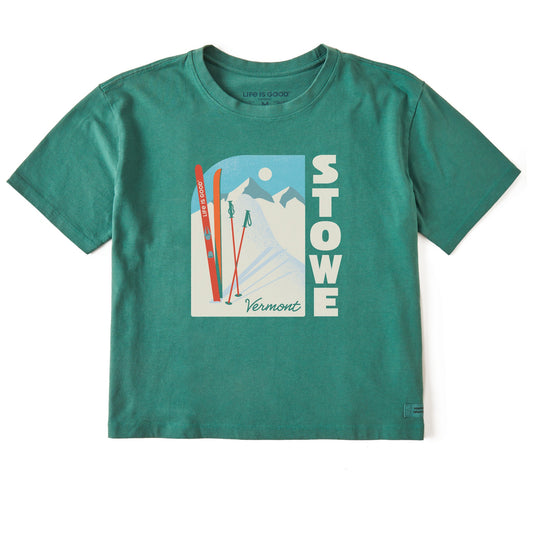 Women's Stowe Vermont Skis Short Sleeve Crusher Boxy Tee
