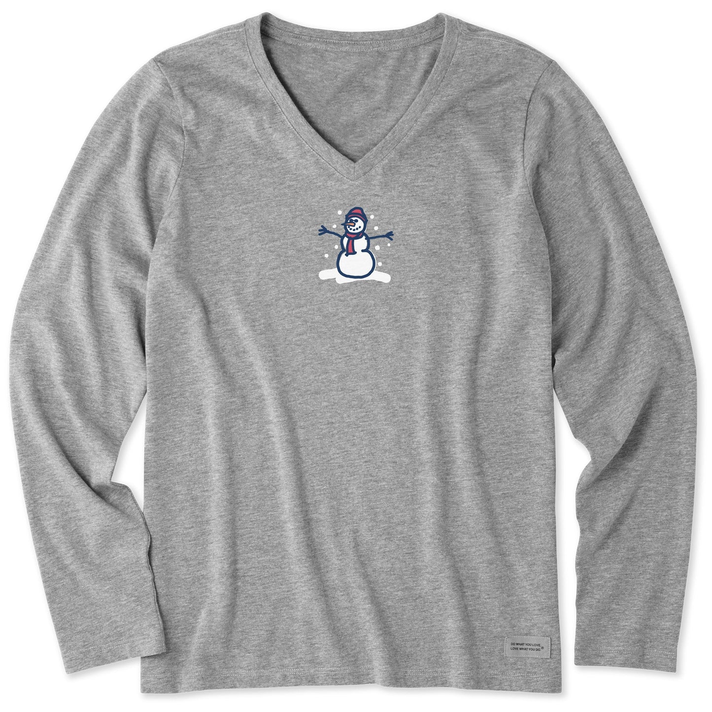 Women's Tiny Little Snowman Long Sleeve Crusher Vee