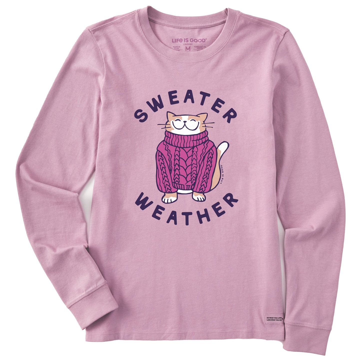 Women's Sweater Weather Cat Long Sleeve Crusher Tee
