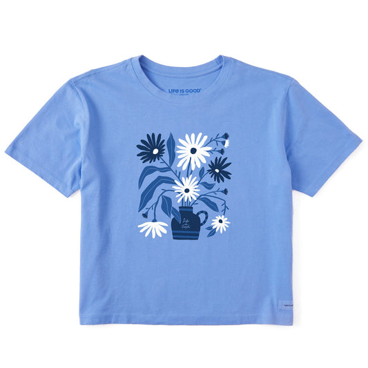 Women's Blue Daisies Short Sleeve Crusher Boxy Tee