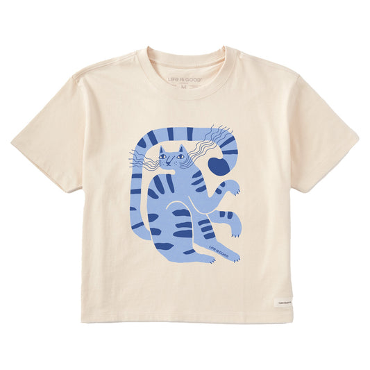 Women's Blue Cat Short Sleeve Crusher Boxy Tee