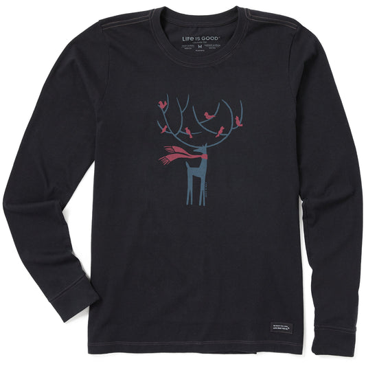 Women's Reindeer Birds Long Sleeve Crusher Tee