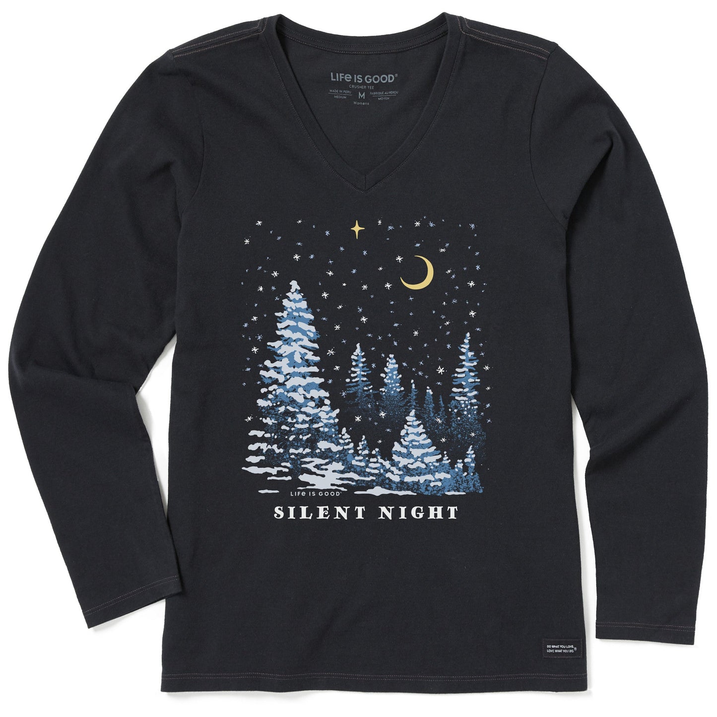 Women's Silent Snowy Night Long Sleeve Crusher Vee