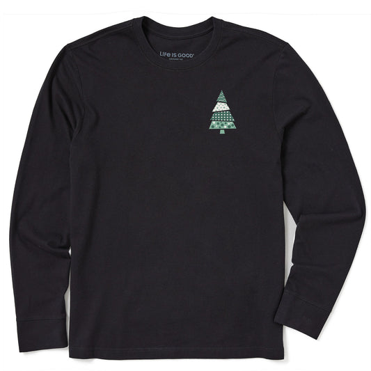 Men's Patchwork Christmas Tree Long Sleeve Crusher Tee