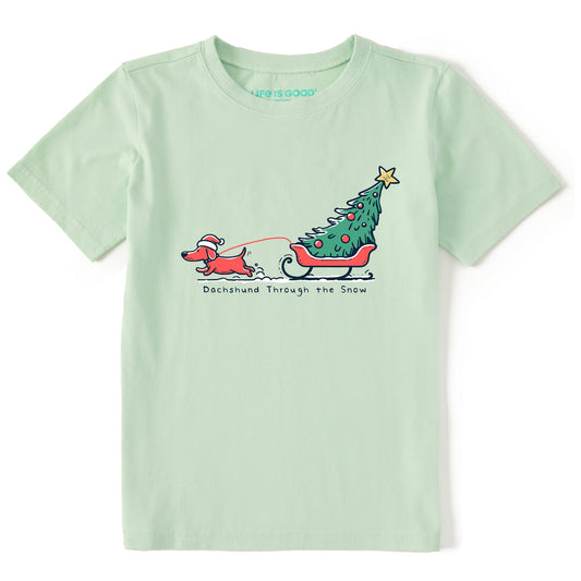 Kids Little Dachshund Through the Snow Short Sleeve Crusher Tee