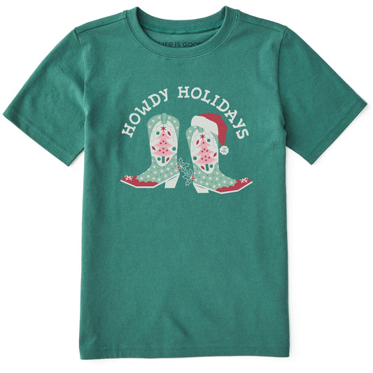 Kids Howdy Holidays Boots Short Sleeve Crusher Tee
