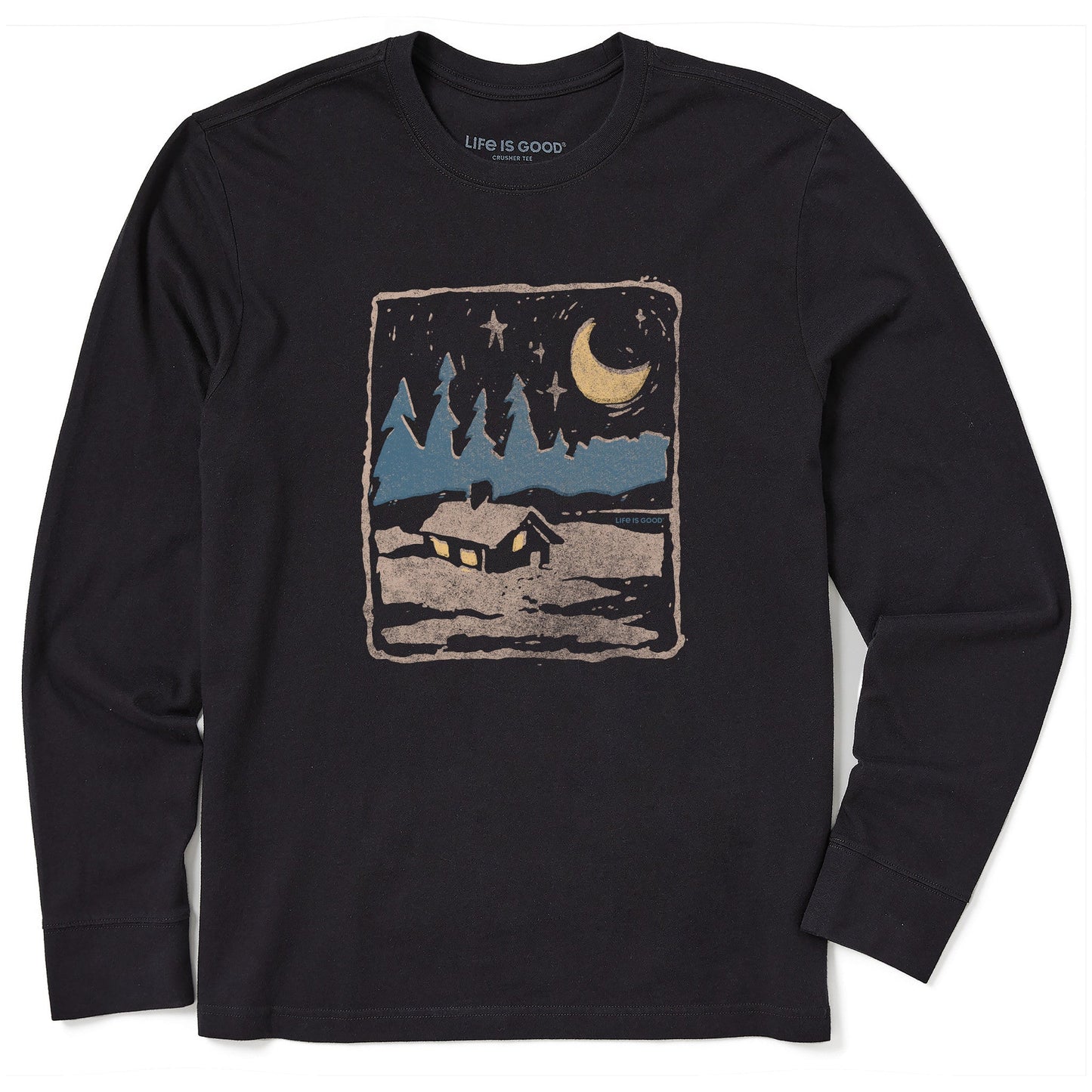 Men's Snowy Moon Cabin Long Sleeve Crusher Tee