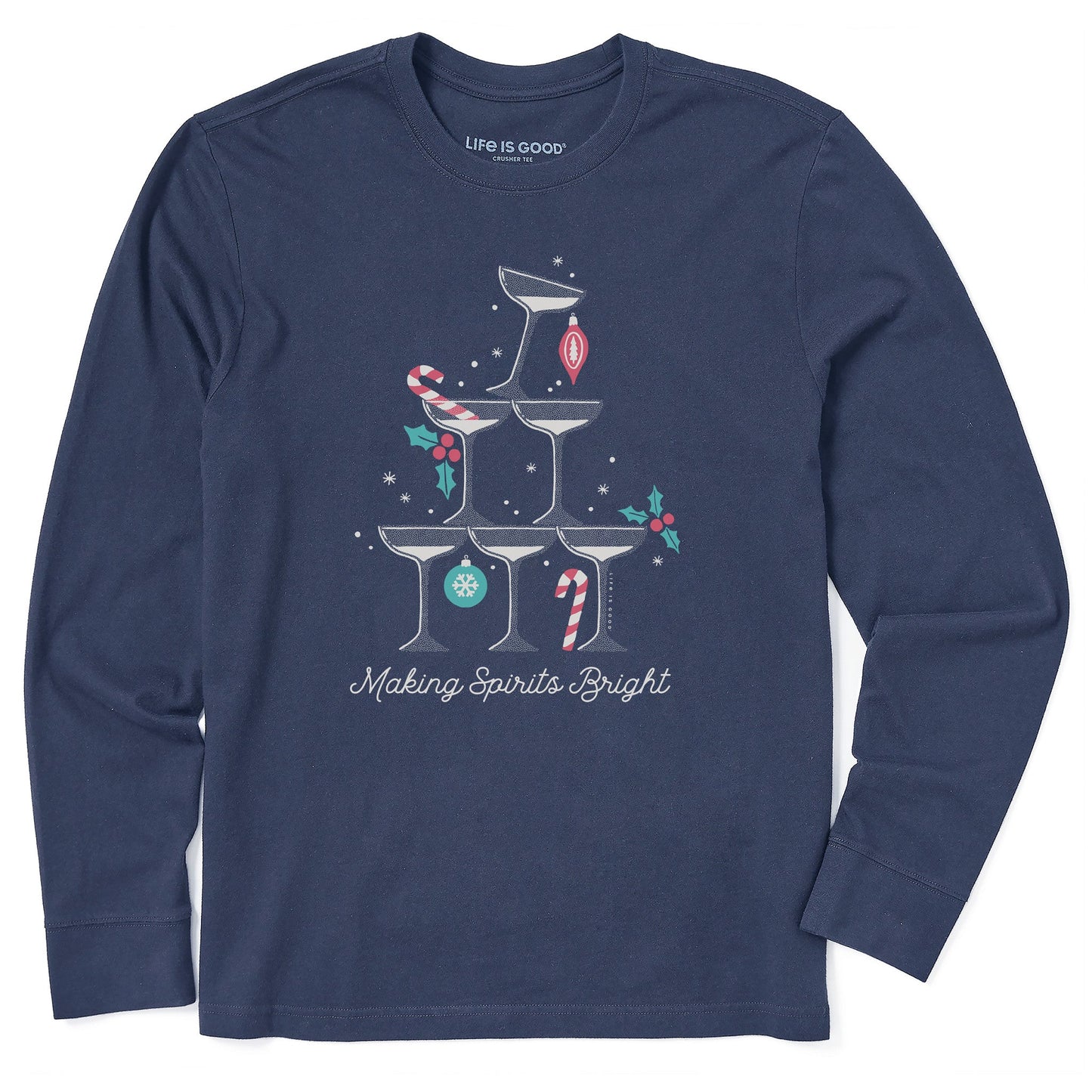 Men's Making Spirits Bright Cocktails Long Sleeve Crusher Tee