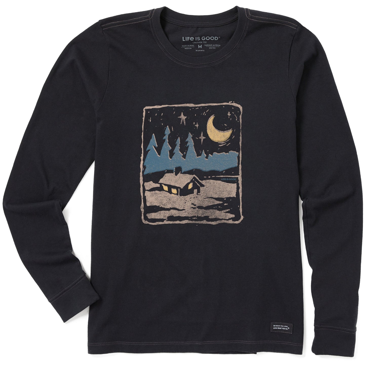 Women's Snowy Moon Cabin Long Sleeve Crusher Tee