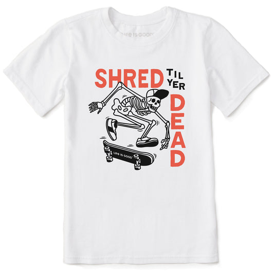 Kids Shred til yer Dead Skateboard Skeleton Short Sleeve Crusher Tee