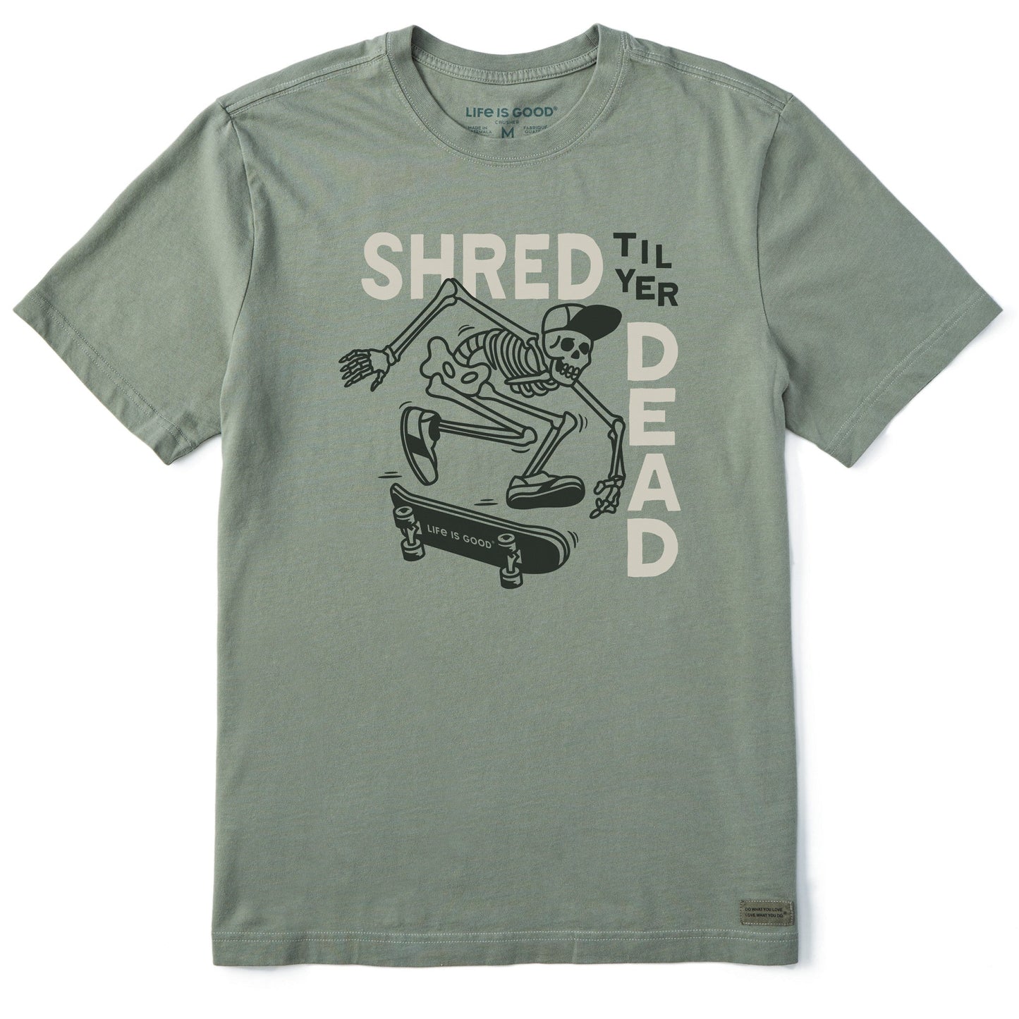 Men's Shred til yer Dead Skateboard Skeleton Short Sleeve Crusher Tee