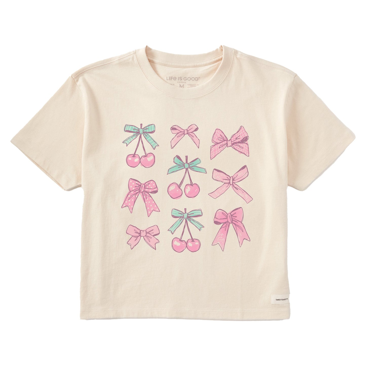 Women's Cherries and Ribbons Short Sleeve Crusher Boxy Tee