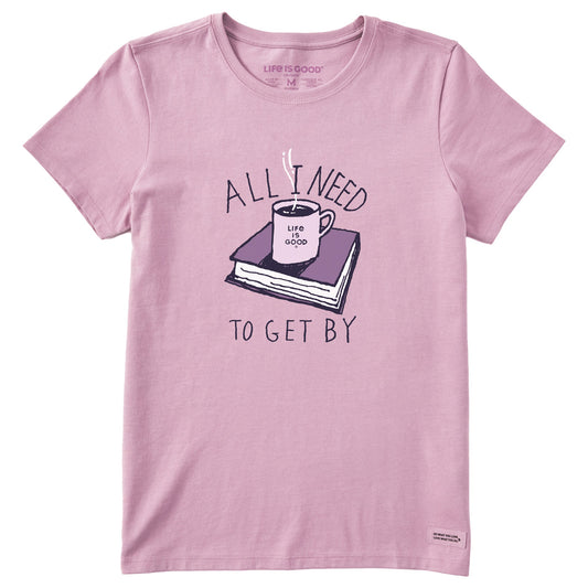 Women's All I Need to Get By Coffee Book Short Sleeve Crusher Tee