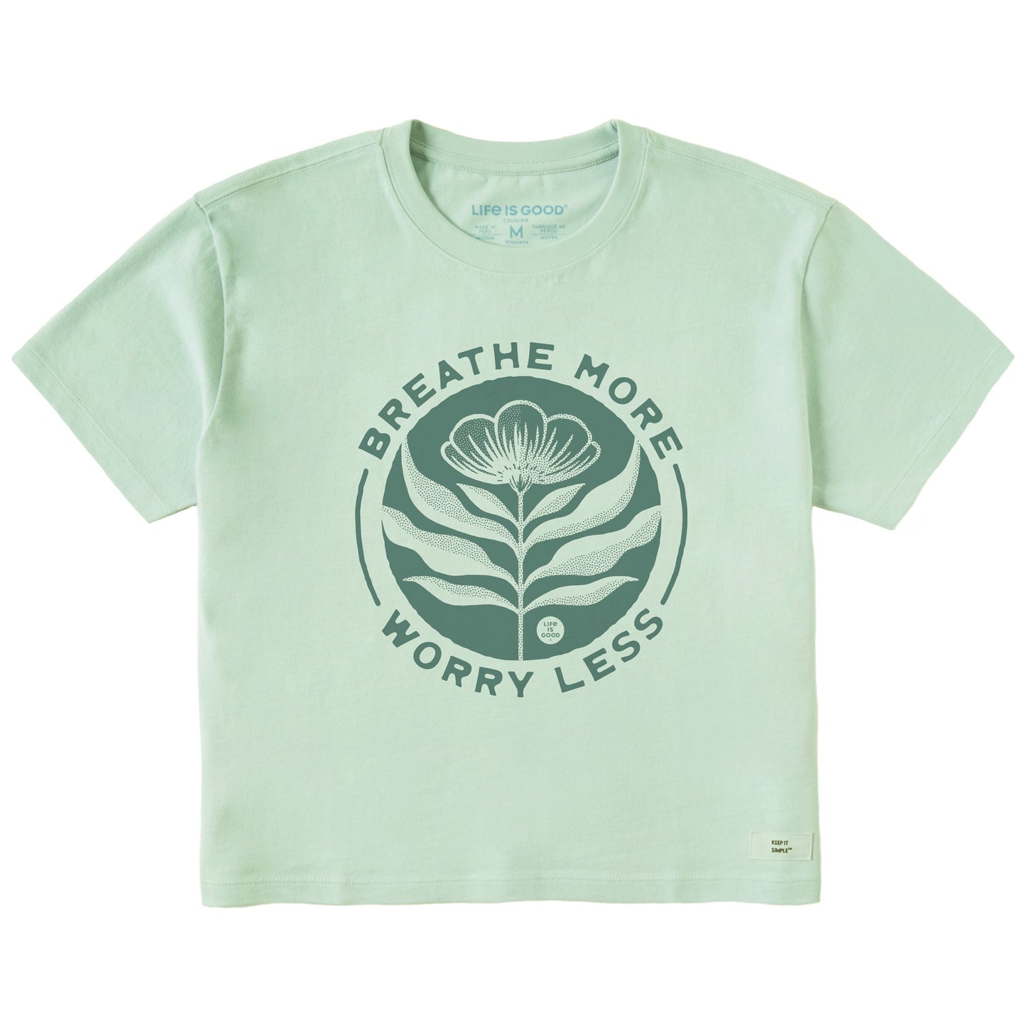 Women's Breathe More Worry Less Flower Short Sleeve Crusher Boxy Tee