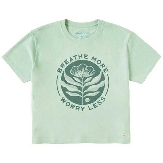 Women's Breathe More Worry Less Flower Short Sleeve Crusher Boxy Tee