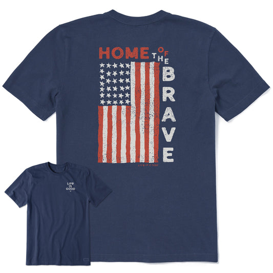 Men's Home of the Brave Raggedy Flag Short Sleeve Crusher Tee
