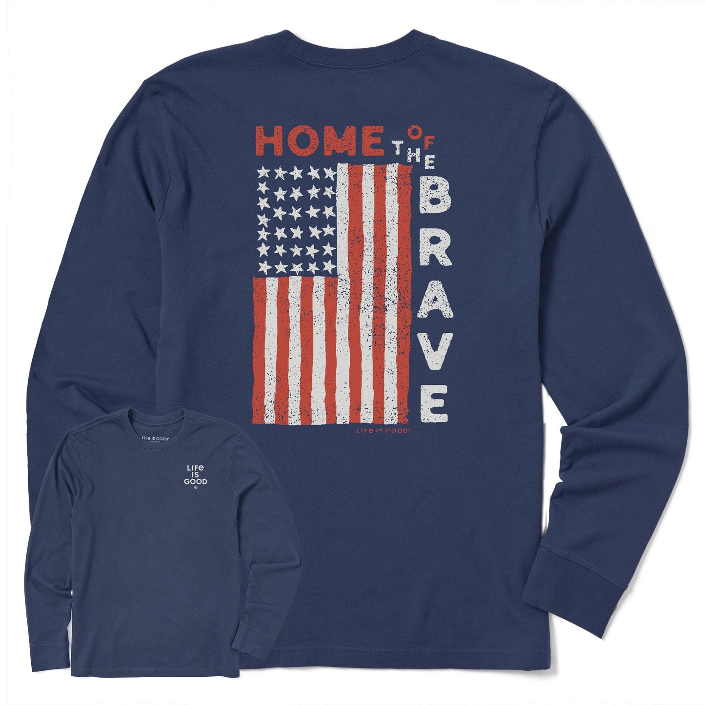 Men's Home of the Brave Raggedy Flag Long Sleeve Crusher Tee