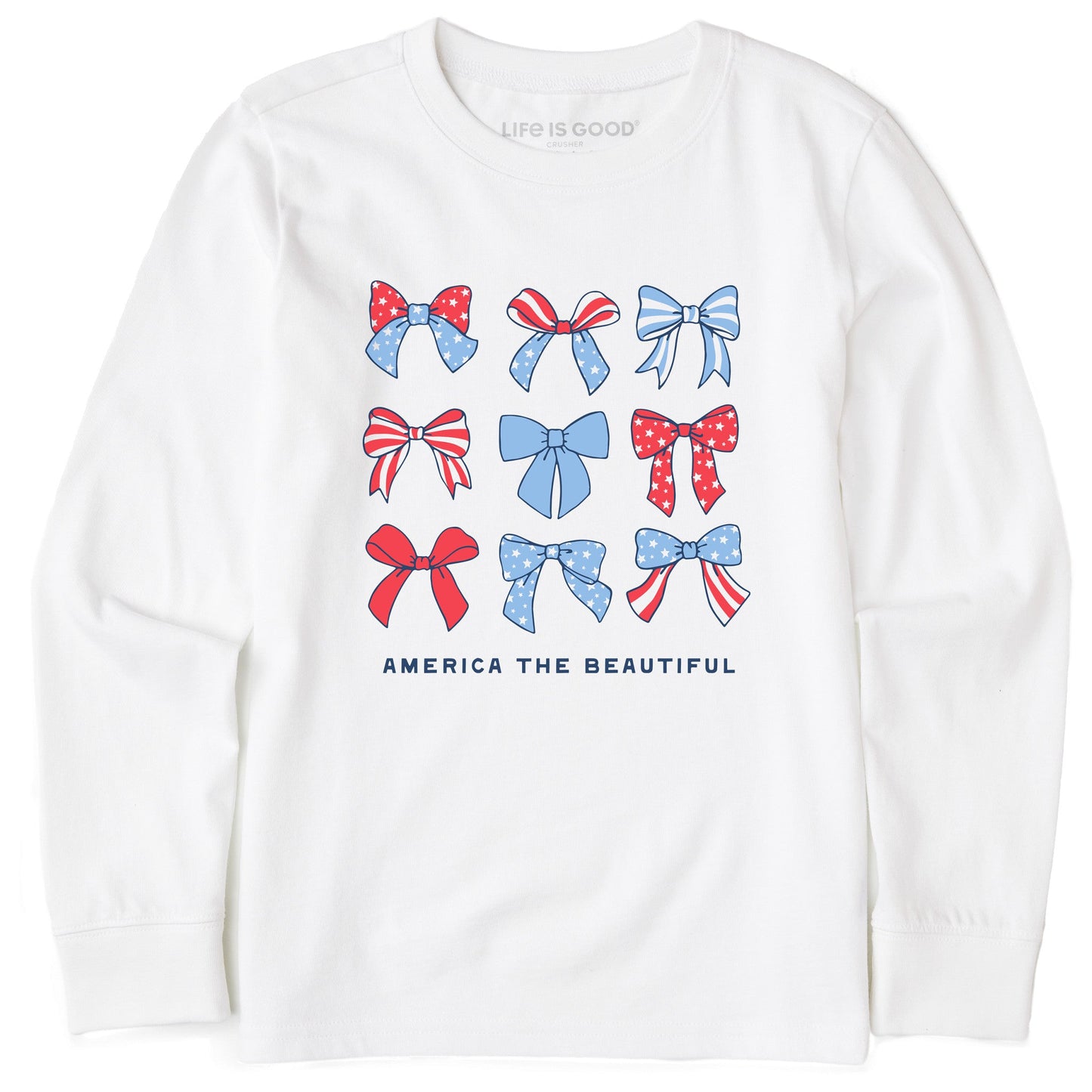 Kids America the Beautiful Bows Long Sleeve Crusher Tee