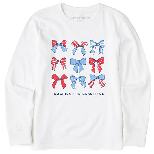 Kids America the Beautiful Bows Long Sleeve Crusher Tee