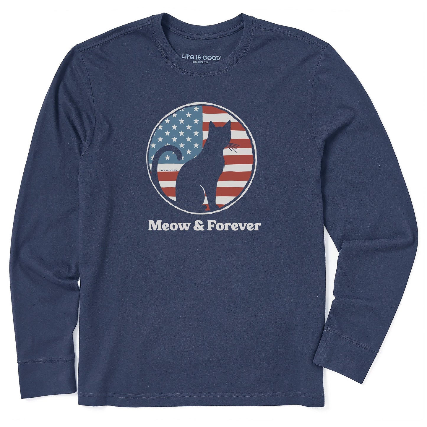 Men's Meow and Forever Cat Long Sleeve Crusher Tee