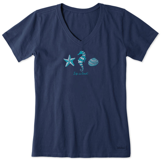 Women's Star, Sea, Shell Short Sleeve Vee